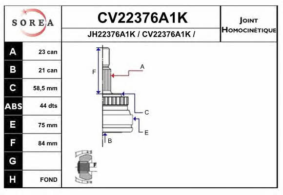 EAI CV22376A1K Шарнір рівних кутових швидкостей (ШРКШ) CV22376A1K: Купити в Україні - Добра ціна на EXIST.UA!