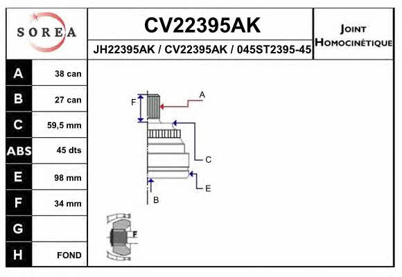 EAI CV22395AK Шарнір рівних кутових швидкостей (ШРКШ) CV22395AK: Купити в Україні - Добра ціна на EXIST.UA!
