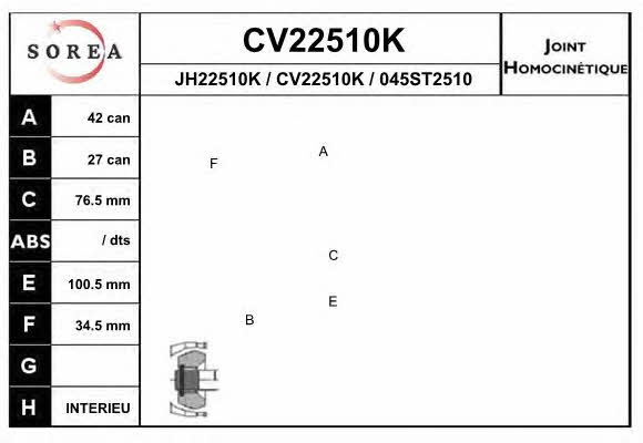 EAI CV22510K Шарнір рівних кутових швидкостей (ШРКШ) CV22510K: Приваблива ціна - Купити в Україні на EXIST.UA!