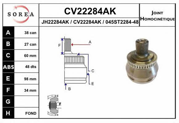 EAI CV22284AK Шарнір рівних кутових швидкостей (ШРКШ) CV22284AK: Приваблива ціна - Купити в Україні на EXIST.UA!