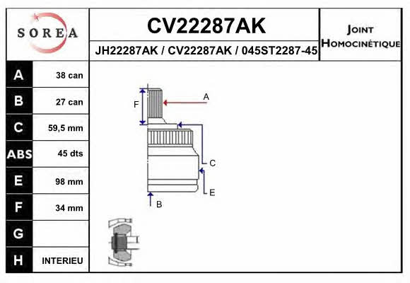 EAI CV22287AK Шарнір рівних кутових швидкостей (ШРКШ) CV22287AK: Купити в Україні - Добра ціна на EXIST.UA!