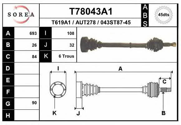 EAI T78043A1 Вал привідний T78043A1: Купити в Україні - Добра ціна на EXIST.UA!