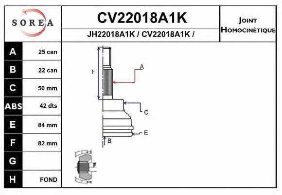 EAI CV22018A1K Шарнір рівних кутових швидкостей (ШРКШ) CV22018A1K: Приваблива ціна - Купити в Україні на EXIST.UA!