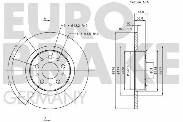 Eurobrake 5815201021 Диск гальмівний задній невентильований 5815201021: Купити в Україні - Добра ціна на EXIST.UA!