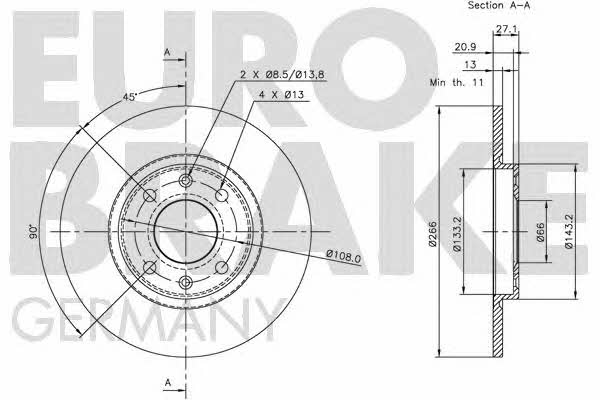 Eurobrake 5815201925 Диск гальмівний передній невентильований 5815201925: Купити в Україні - Добра ціна на EXIST.UA!