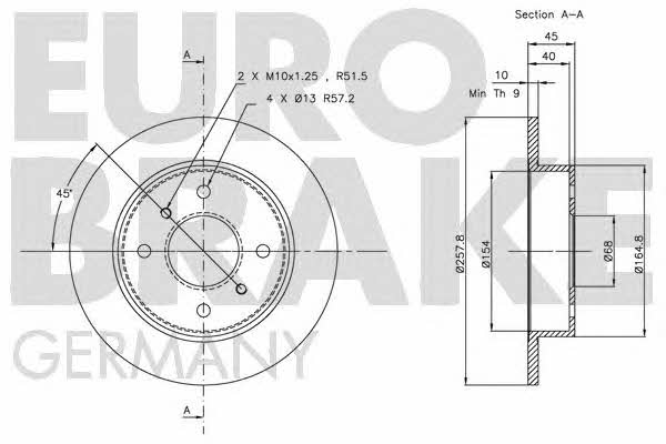 Eurobrake 5815202229 Диск гальмівний задній невентильований 5815202229: Купити в Україні - Добра ціна на EXIST.UA!