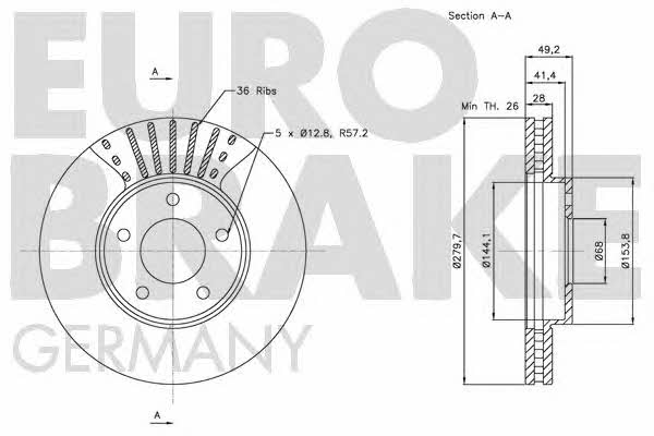Eurobrake 5815202256 Диск гальмівний передній вентильований 5815202256: Купити в Україні - Добра ціна на EXIST.UA!
