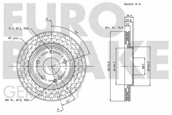 Eurobrake 5815203370 Диск гальмівний передній вентильований 5815203370: Приваблива ціна - Купити в Україні на EXIST.UA!