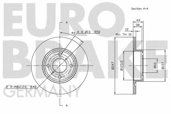 Eurobrake 5815203642 Диск гальмівний передній невентильований 5815203642: Купити в Україні - Добра ціна на EXIST.UA!