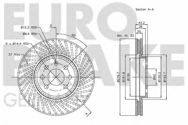 Eurobrake 5815203651 Диск гальмівний передній вентильований 5815203651: Купити в Україні - Добра ціна на EXIST.UA!