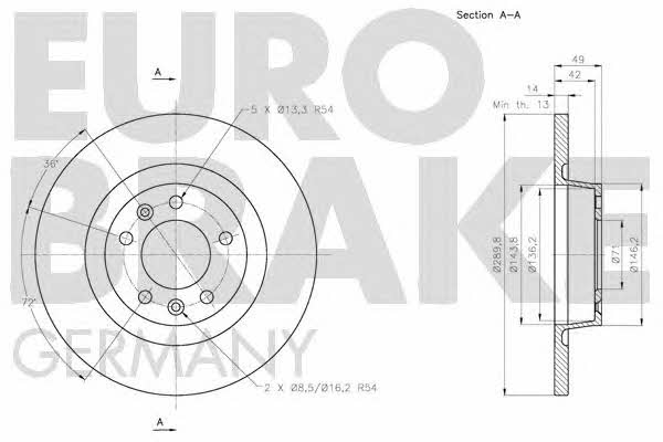 Eurobrake 5815203736 Диск гальмівний задній невентильований 5815203736: Купити в Україні - Добра ціна на EXIST.UA!