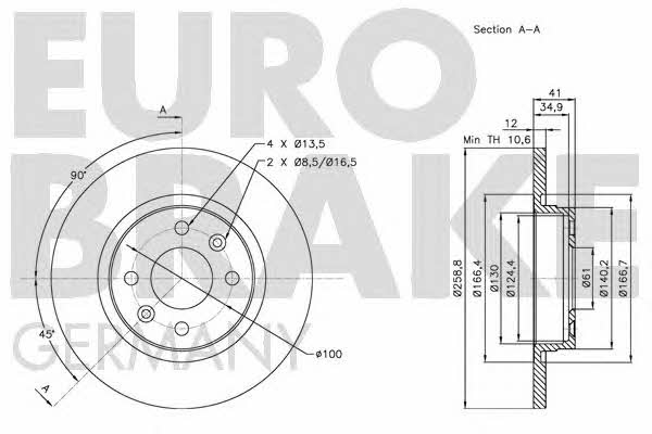 Eurobrake 5815203939 Диск гальмівний передній невентильований 5815203939: Купити в Україні - Добра ціна на EXIST.UA!