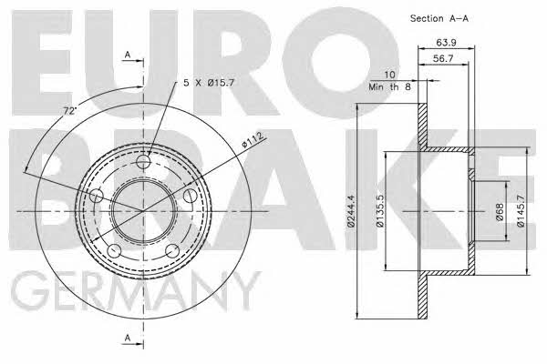 Eurobrake 5815204744 Диск гальмівний задній невентильований 5815204744: Купити в Україні - Добра ціна на EXIST.UA!