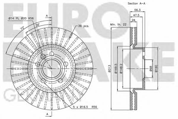 Eurobrake 5815204783 Диск гальмівний передній вентильований 5815204783: Купити в Україні - Добра ціна на EXIST.UA!