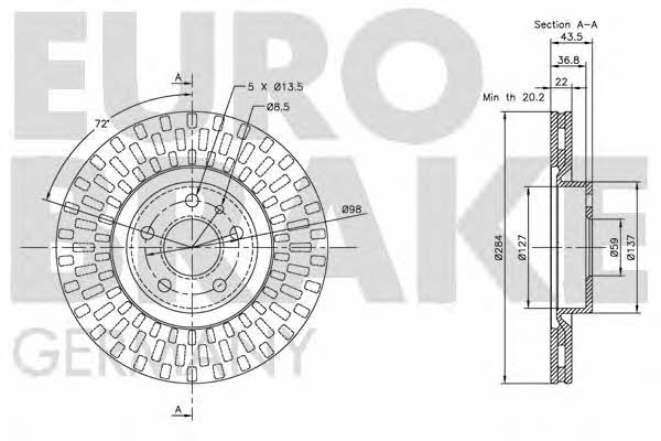 Eurobrake 5815209925 Диск гальмівний передній вентильований 5815209925: Купити в Україні - Добра ціна на EXIST.UA!