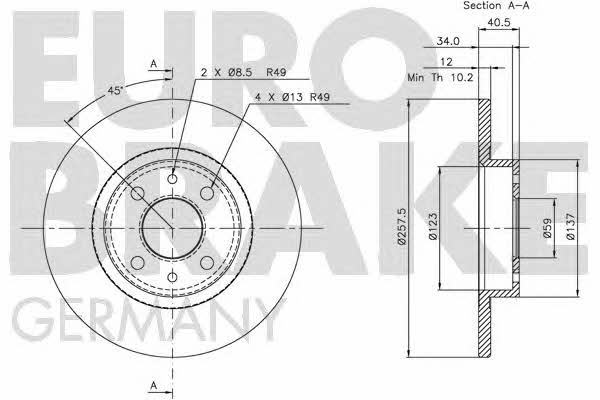 Eurobrake 5815209932 Диск гальмівний передній невентильований 5815209932: Купити в Україні - Добра ціна на EXIST.UA!
