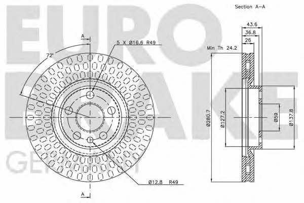 Eurobrake 5815209942 Диск гальмівний передній вентильований 5815209942: Купити в Україні - Добра ціна на EXIST.UA!
