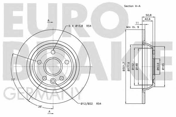 Eurobrake 5815202571 Диск гальмівний задній невентильований 5815202571: Приваблива ціна - Купити в Україні на EXIST.UA!