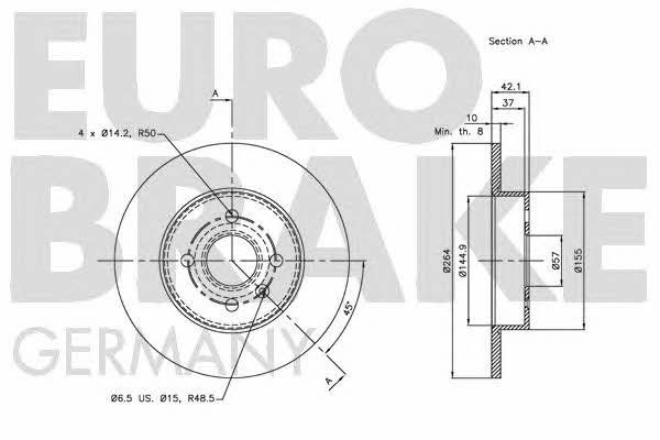 Eurobrake 5815203655 Диск гальмівний задній невентильований 5815203655: Купити в Україні - Добра ціна на EXIST.UA!