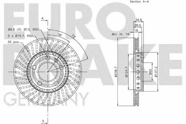 Eurobrake 58152047101 Диск гальмівний передній вентильований 58152047101: Купити в Україні - Добра ціна на EXIST.UA!