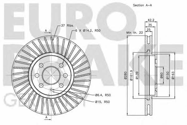 Eurobrake 5815203652 Диск гальмівний передній вентильований 5815203652: Купити в Україні - Добра ціна на EXIST.UA!
