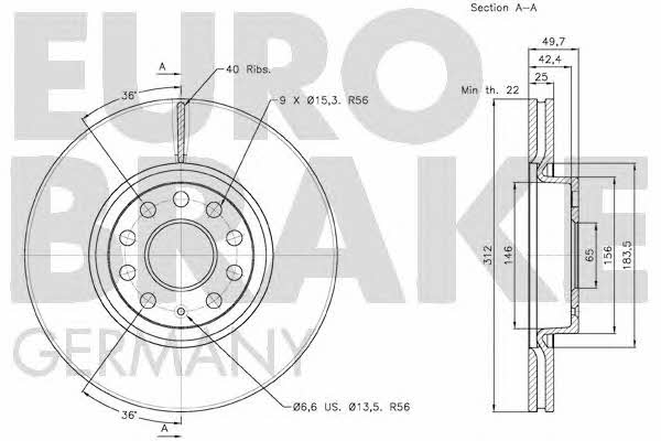 Eurobrake 58152047115 Диск гальмівний передній вентильований 58152047115: Купити в Україні - Добра ціна на EXIST.UA!