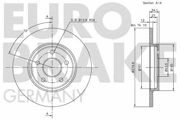 Eurobrake 5815202551 Диск гальмівний задній невентильований 5815202551: Купити в Україні - Добра ціна на EXIST.UA!
