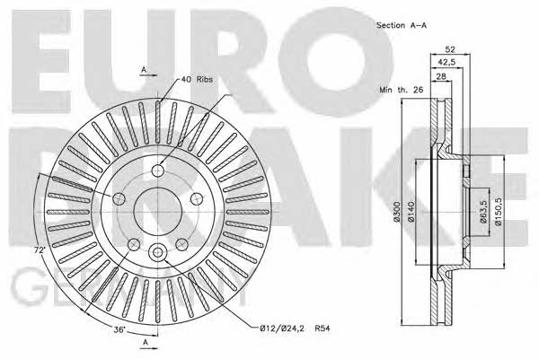 Eurobrake 5815202573 Диск гальмівний передній вентильований 5815202573: Купити в Україні - Добра ціна на EXIST.UA!