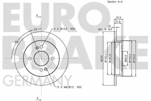 Eurobrake 5815203518 Диск гальмівний задній невентильований 5815203518: Купити в Україні - Добра ціна на EXIST.UA!