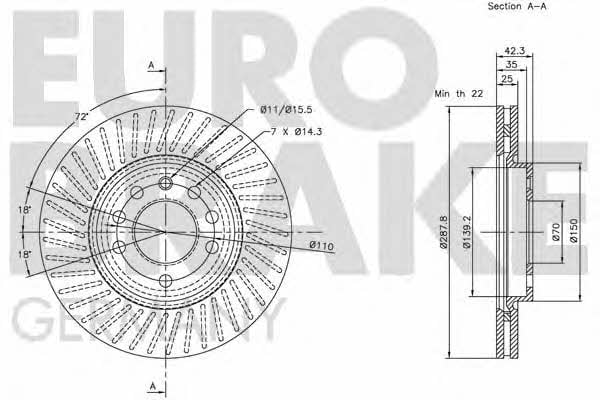 Eurobrake 5815203625 Диск гальмівний передній вентильований 5815203625: Купити в Україні - Добра ціна на EXIST.UA!