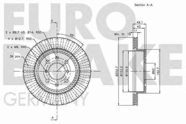 Eurobrake 5815205213 Диск гальмівний передній вентильований 5815205213: Купити в Україні - Добра ціна на EXIST.UA!