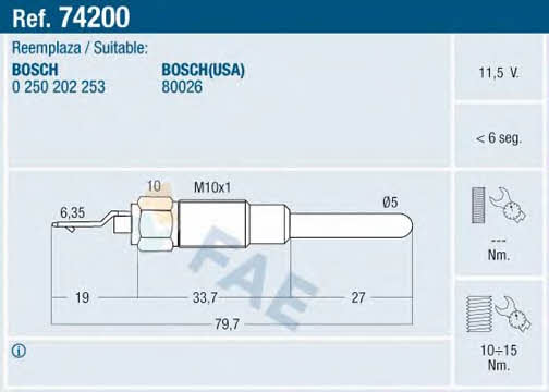 FAE 74200 Свічка розжарювання 74200: Приваблива ціна - Купити в Україні на EXIST.UA!