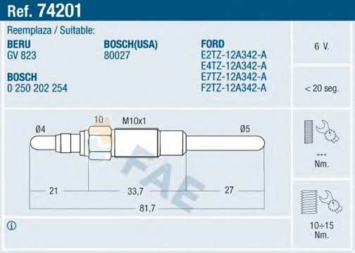 FAE 74201 Свічка розжарювання 74201: Купити в Україні - Добра ціна на EXIST.UA!