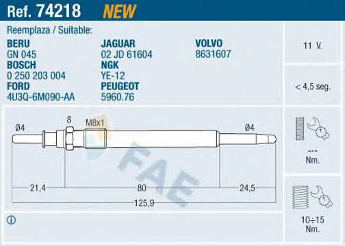 FAE 74218 Свічка розжарювання 74218: Купити в Україні - Добра ціна на EXIST.UA!