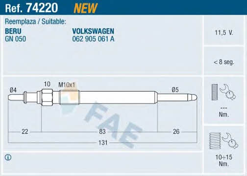 FAE 74220 Свічка розжарювання 74220: Купити в Україні - Добра ціна на EXIST.UA!