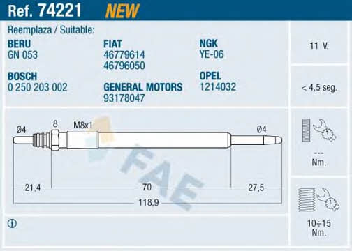 FAE 74221 Свічка розжарювання 74221: Купити в Україні - Добра ціна на EXIST.UA!