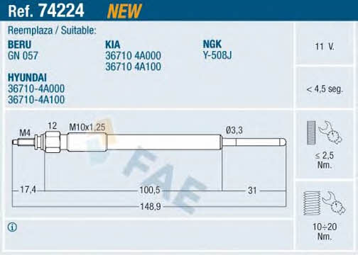 FAE 74224 Свічка розжарювання 74224: Купити в Україні - Добра ціна на EXIST.UA!