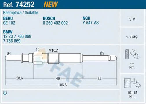 FAE 74252 Свічка розжарювання 74252: Купити в Україні - Добра ціна на EXIST.UA!