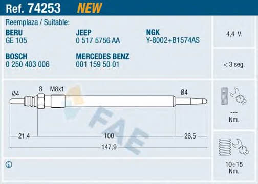 FAE 74253 Свічка розжарювання 74253: Купити в Україні - Добра ціна на EXIST.UA!