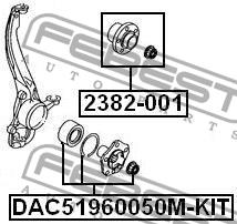 Підшипник передньої маточини колеса, комплект Febest DAC51960050M-KIT