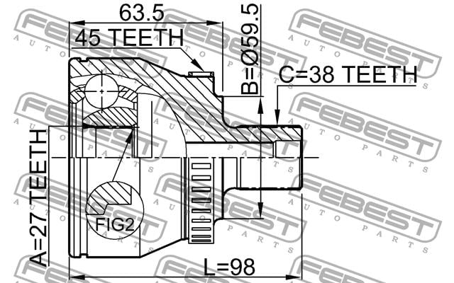 Шарнир равных угловых скоростей (ШРУС) Febest 1710-011A45