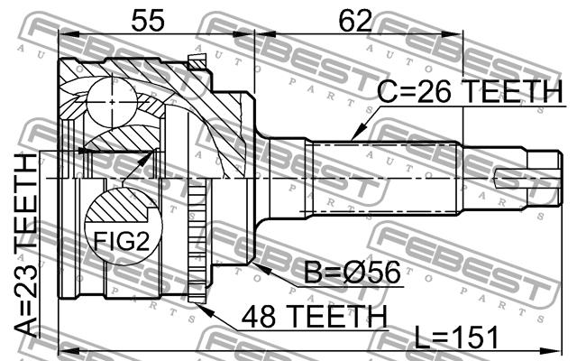 Шарнир равных угловых скоростей (ШРУС) Febest 0110-037A48
