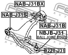 Сайлентблок переднего нижнего рычага, задний Febest NAB-J31B