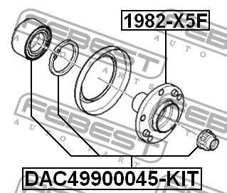 Підшипник передньої маточини колеса, комплект Febest DAC49900045-KIT