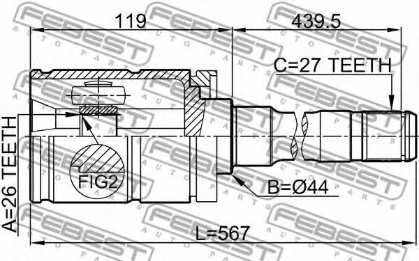 Шарнир равных угловых скоростей (ШРУС) Febest 1911-E53RH