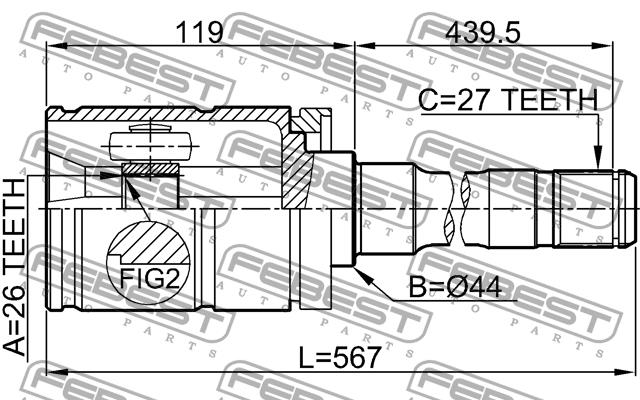 Шарнир равных угловых скоростей (ШРУС) Febest 1911-E53RH
