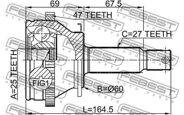 Шарнір рівних кутових швидкостей (ШРКШ) Febest 2210-NS27A47