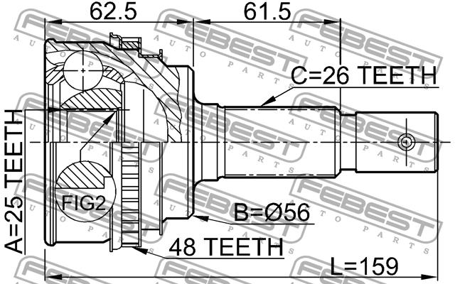 Шарнир равных угловых скоростей (ШРУС) Febest 0110-005A48