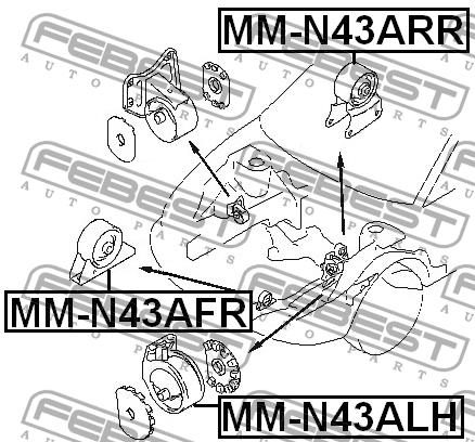 Подушка двигателя левая Febest MM-N43ALH