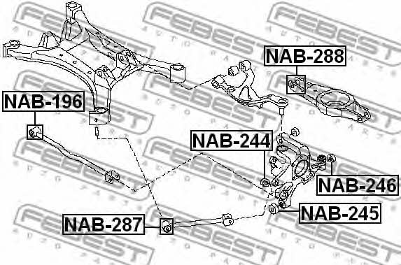 Сайлентблок задней продольной тяги Febest NAB-287